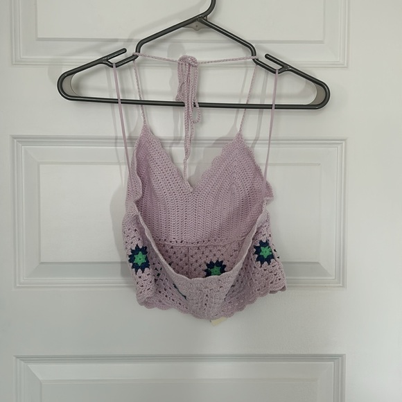 NWT AERIE - crochet brap halter crop bra top festival boho pink small - Picture 5 of 9